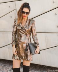 Idea Look para Fiestas de Navidad o Nochevieja: Vestido Blazer dorado