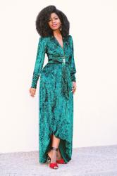Emerald Wrap-Effect Maxi Dress