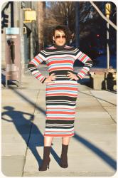 Vogue 8939 - Turtleneck Striped Midi Dress!