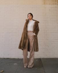 Mango Faux Fur Coat and Wide-Leg Trousers