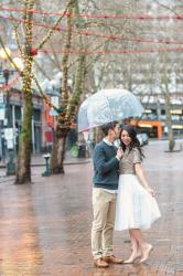 Rainy Festive Pioneer Square Engagement Photos