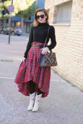 Plaid ruffled skirt and Fendi Runaway Logo bag