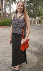 Printed Tops and Maxi Skirts With Red Rebecca Minkoff Micro Avery Bag