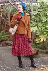 Teddy Coat and Red Leopard | Colourful Winter Outfit