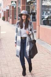 Grey Plaid Cardigan and Sock Booties