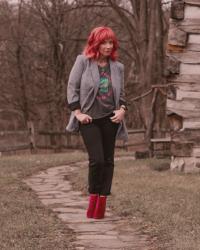 Plaid Blazer & Graphic Tee: Snowstorms & Cheesecake