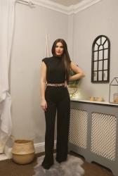 FEMME LUXE - Black High Neck Ribbed Jumpsuit - Yasmine