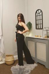 Femme Luxe - Black Tie Front One Shoulder Jumpsuit - Heather