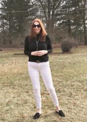 White Jeans and Statement Earrings.