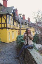 Edinburgh :: Dean Village :: Faux Fur Coat and Dr. Martens Boots Outfit