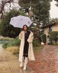 Beige Teddy Coat and White Knee High Boots