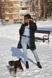 Outfit | Green faux fur jacket