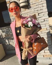 Pink Blazer and Karen Walker Sunglasses