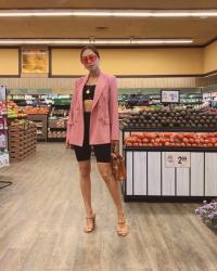 Pink Blazer and Biking Shorts