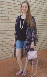 Plain Tees, Floral Kimonos, Denim Shorts and Rebecca Minkoff Darren Bag | Weekday Wear Linkup