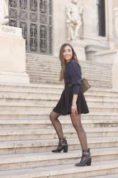 Blue Sweater & Black Skirt