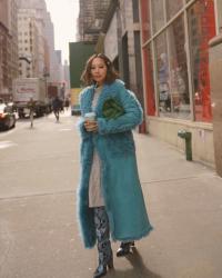 Giada Benincasa Shearling Midi Coat and Paris Texas Snake Effect Tall Boots