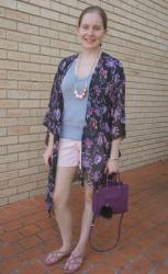 Shorts, Tees and Printed Kimonos With Purple Mini MAB Tote Bag