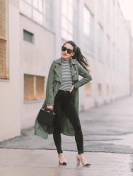 Olive, black + stripes