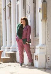 What I Wore: Pink Plaid Pantsuit with Green