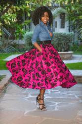 Fitted Denim Shirt + Shirred Floral Skirt