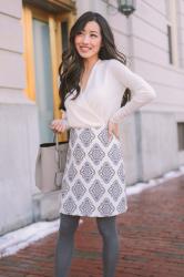 2 colored tights options for winter work outfits