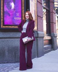 Style Staple: Warehouse Purple Corduroy Blazer and Flare Pant Suit Under $100