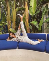 Polka Dot Blouse With White Jeans