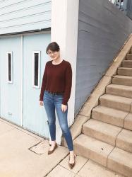 red knit sweater + denim