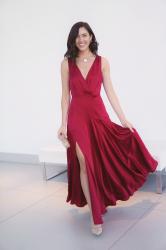 Dressing up for a special event: red maxi & sparkly jewelry