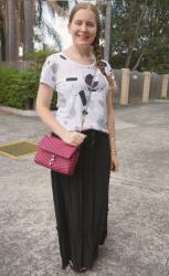 Thrifted Outfits: Printed Tees and Maxi Skirts With New Rebecca Minkoff Bags