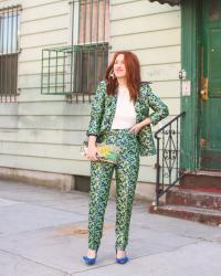 ASOS Design Jacquard Green Ditsy Floral Pantsuit + Similar Floral Pantsuits Under $100