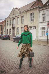 Outfit: animal print wrap skirt and cowboy boots