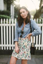 FLORAL SKIRT + CLASSIC CHAMBRAY