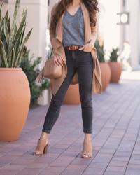 Casual Weekend Outfit: Petite Gray Jeans + Basic Tee