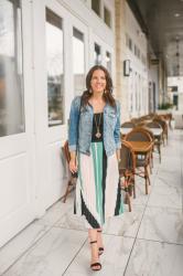 Pleated Midi Skirt + Denim Jacket