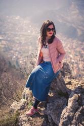 Maxi jeans skirt and some dusty pink