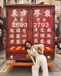 Beige Cropped Cardigan and Celine Sunglasses in Hong Kong