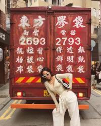 Beige Cropped Cardigan and Celine Sunglasses in Hong Kong