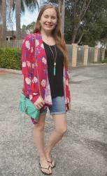 Plain Tees, Floral Kimonos and Denim Shorts With Rebecca Minkoff Mini MAC Bags