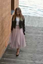 Różowa spódnica maxi tiulowa. tulle skirt. ♥