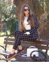 GRID PRINT BLAZER & PANTS SET