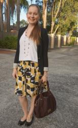 Weekday Wear Linkup! Printed A-line Skirts and Plain Tees With Marc Jacobs Fran Bag