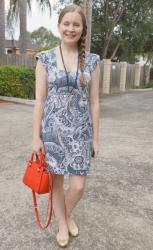 Weekday Wear Linkup! Blue Printed Dresses Little Red Micro Avery Bag