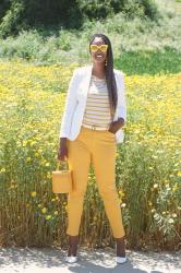 Mustard Pants + White Blazer