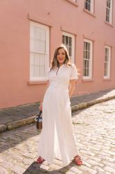 A Classic White Cotton Maxi Shirtdress