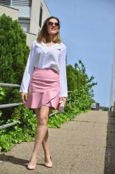 White blouse and pink skirt