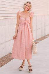 Pink Eyelet Flutter Sleeve Dress