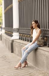 White Asymmetrical Linen Top