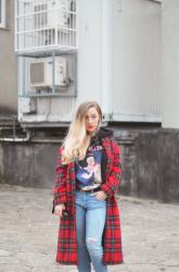 RED PLAID COAT / CZERWONY PŁASZCZ W  KRATĘ